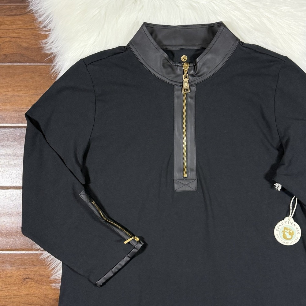 Spartina 449 Women's Size XL Black Vegan Leather Trim Nora Half Zip Dress - Picture 2 of 10